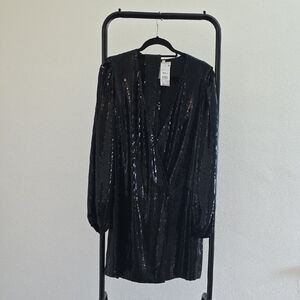 Wayf Black Sequin V-Neck Mini Dress